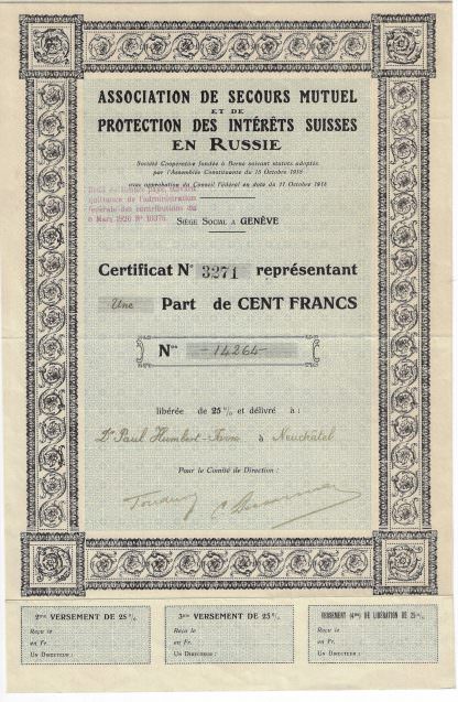 Association de Secours Mutuel et de Protection des Interets Suisse en Russie, 1918