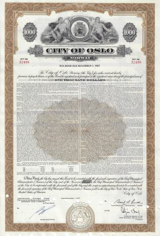 City of Oslo, Norway, 8% Bond