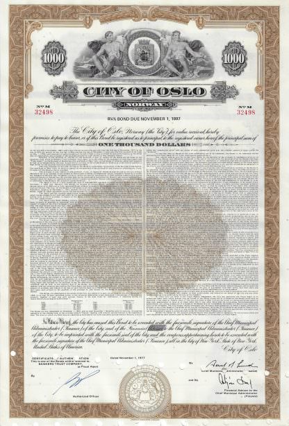 City of Oslo, Norway, 8% Bond