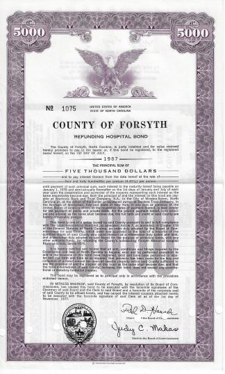 County of Forsyth, Refunding Hospital Bond, 1977