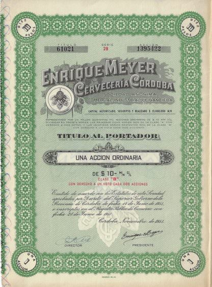 Enrique Meyer Cerveceria Cordoba S.A., 1951