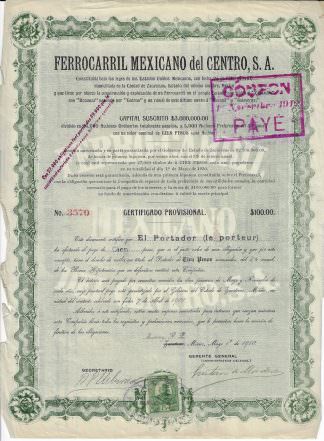 Ferrocarril Mexo del Centro, S.A., 1910