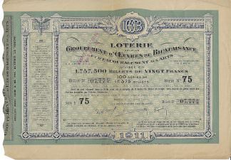 Loterie pour un Groupement d'euvres de Bienfaisance et d'Encouragement aux arts, 1911