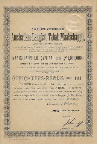 N.V. Amsterdam-Langkat Tabak Maatschappij, gevestigd te Amsterdam, 1898