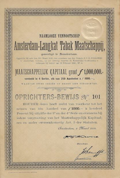N.V. Amsterdam-Langkat Tabak Maatschappij, gevestigd te Amsterdam, 1898