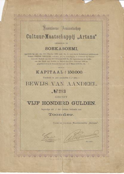 N.V. Cultuur Maatschappij "Artana" Gevestigd te Soekaboemi, 1893