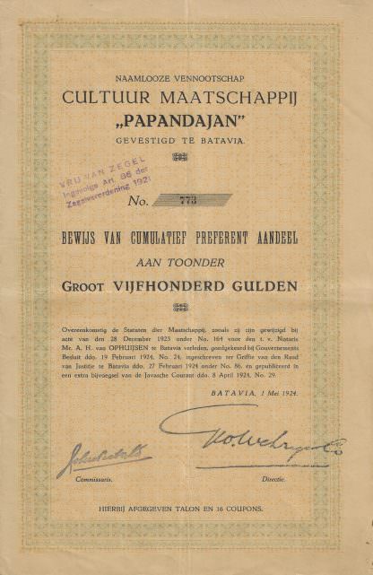 N.V. Cultuur Maatschappij "Papandajan" Gevestigd te Batavia