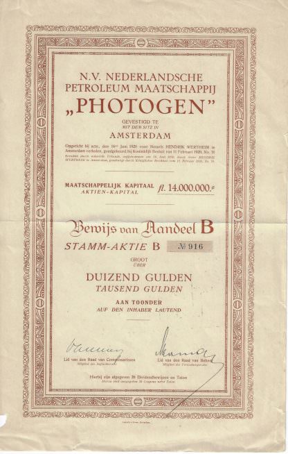 N.V. Nederlandsche Petroleum Maatschappij "Photogen", 1920