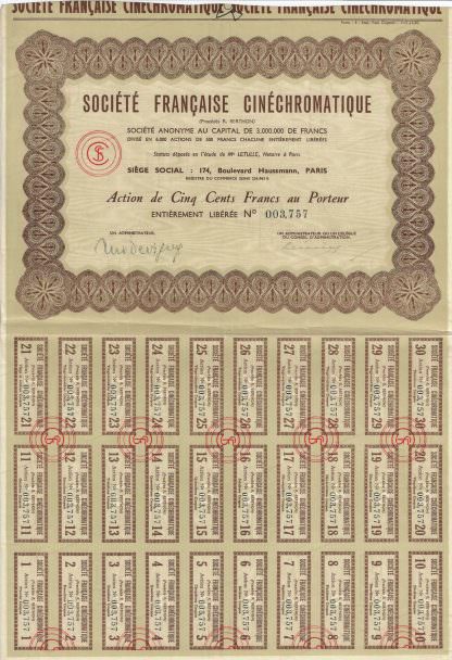 Societe Francaise Cinechromatique S.A. (Procedes R. Berthon), 1930er Jahre