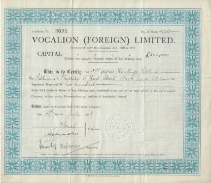 Vocalion (Foreign) Limited, 1928