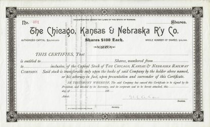 The Chicago, Kansas & Nevada Railway Company, 1880er Jahre