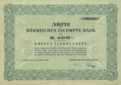 Böhmische Escompte-Bank, 1939