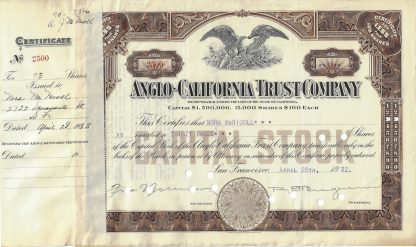 Anglo-California Trust Company, 1930er Jahre
