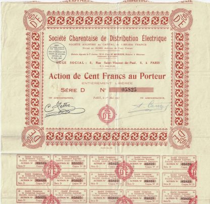 Societe Charentaise de Distribution Electrique S.A., 1927