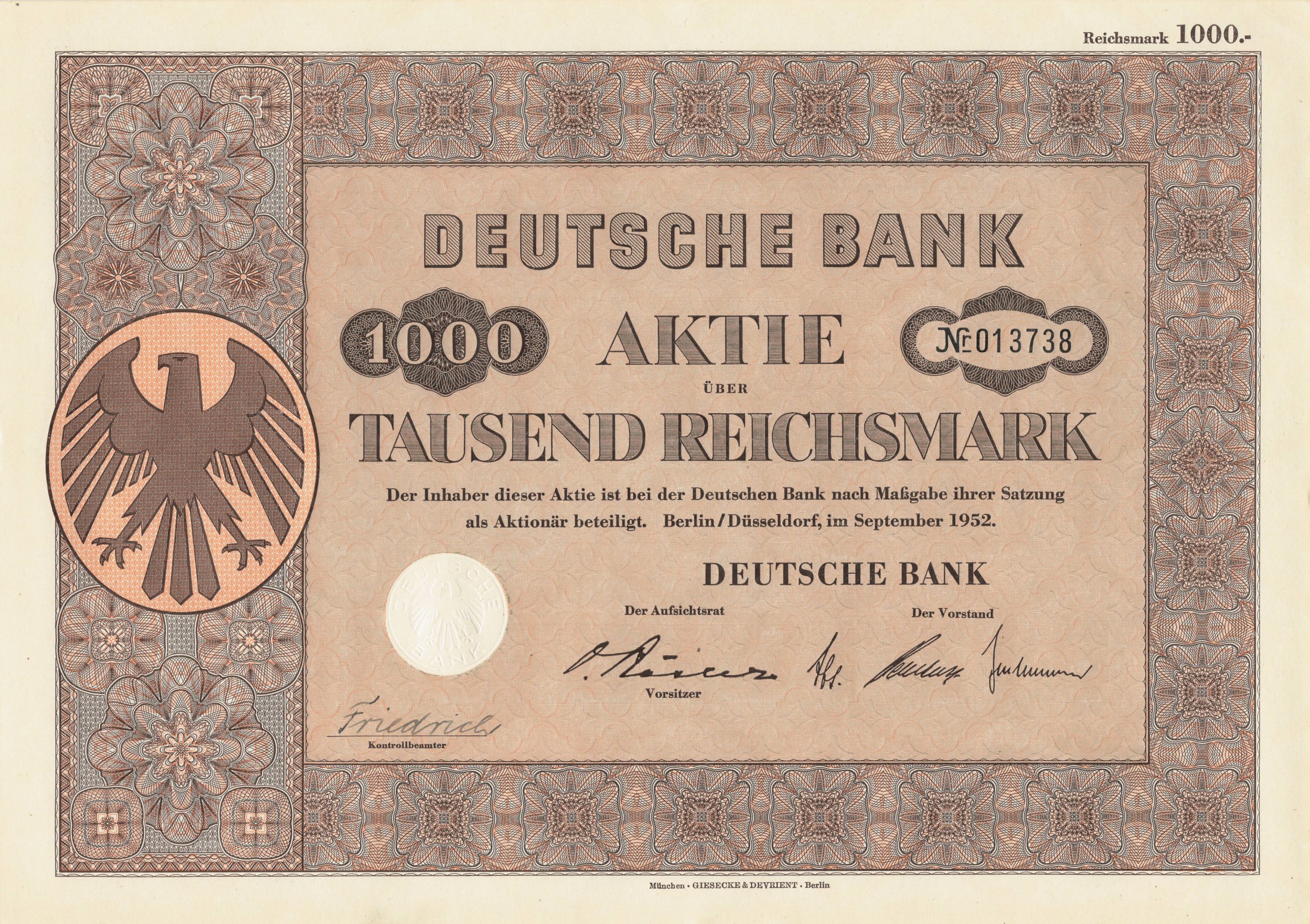 Deutsche Bank (incl. Kupons und Erneuerungsschein)